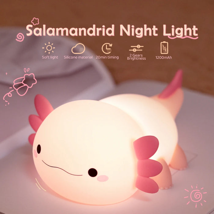 Adorable Axolotl Night Light – Soft Silicone Lamp