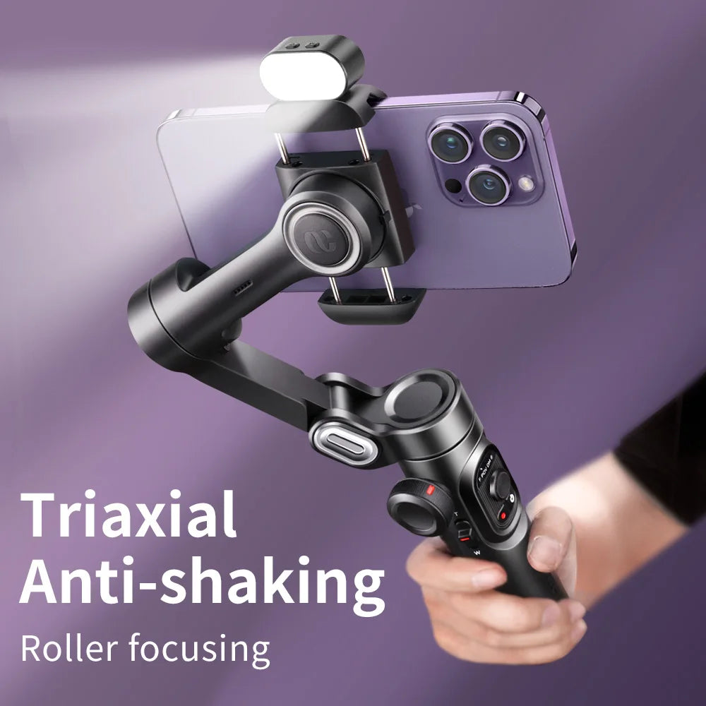 3-Axis Smartphone Gimbal with Fill Light & Face Tracking