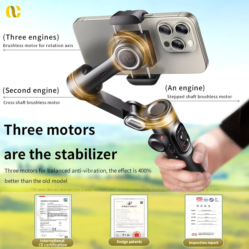 3-Axis Smartphone Gimbal with Fill Light & Face Tracking