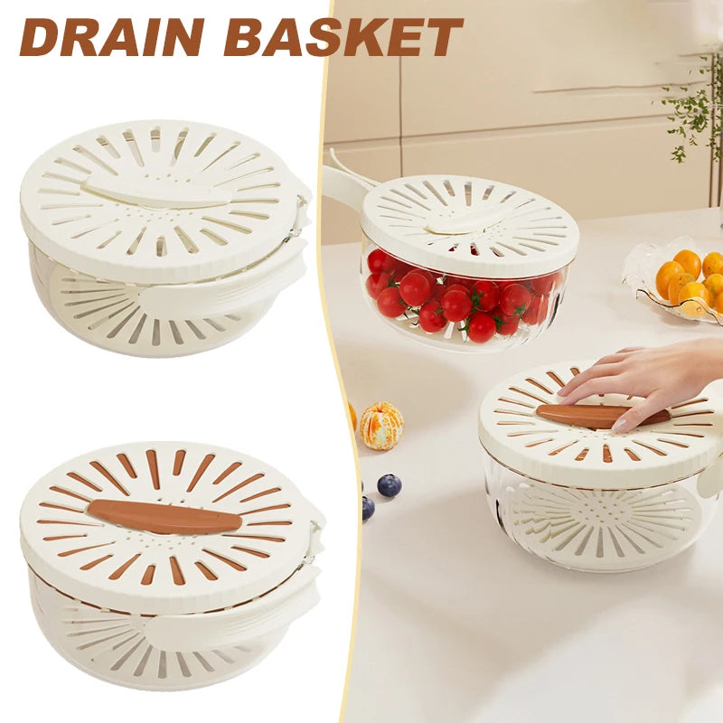 2-in-1 Foldable Fruit & Veggie Washing Bowl with Lid – Drain, Store & Freshen!