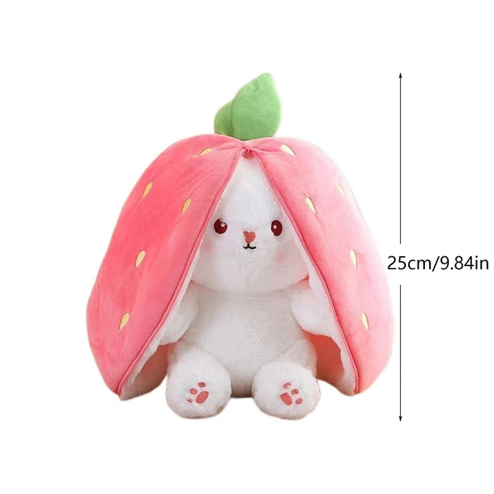 Reversible Bunny Plush – Carrot & Strawberry Pillow with Zipper