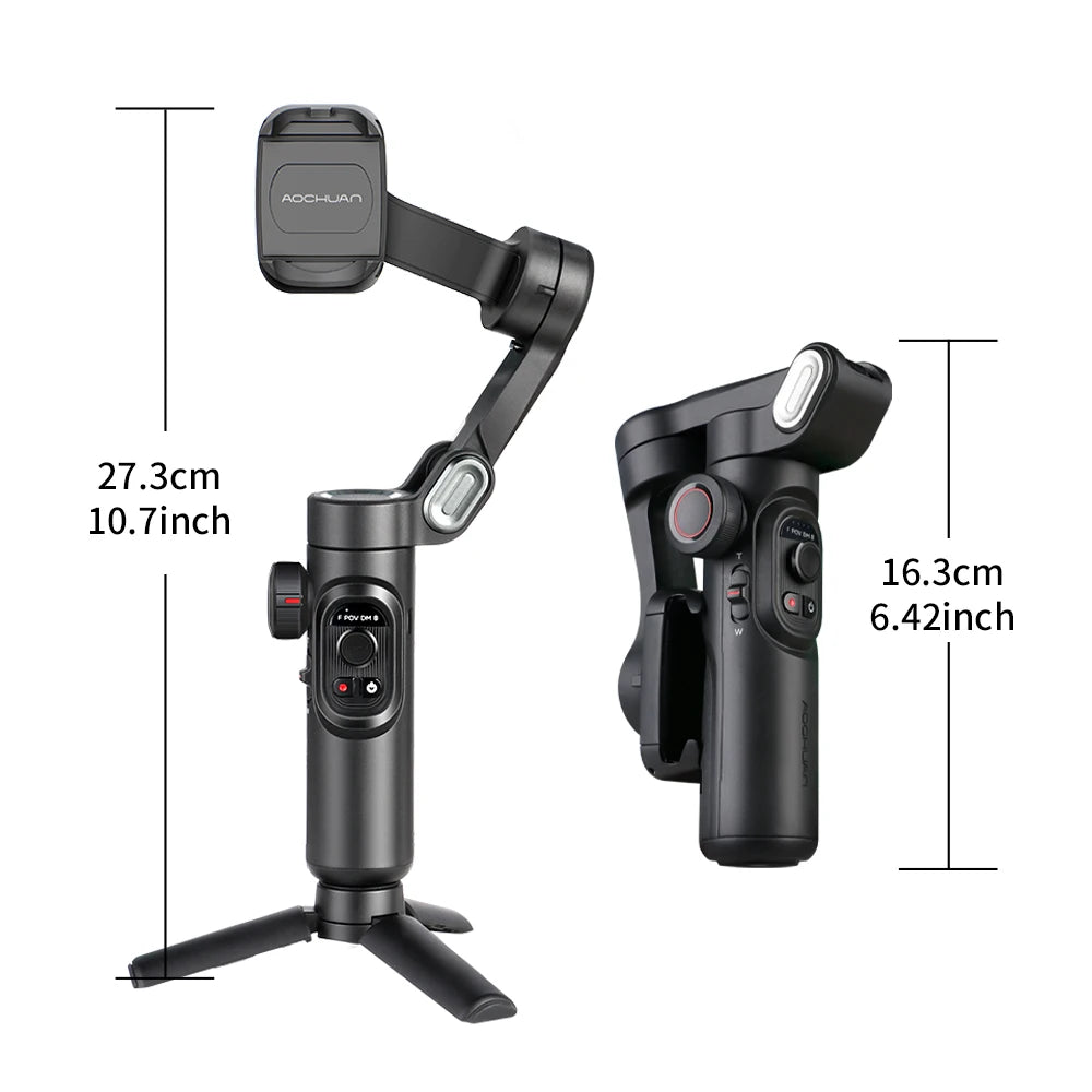 3-Axis Smartphone Gimbal with Fill Light & Face Tracking