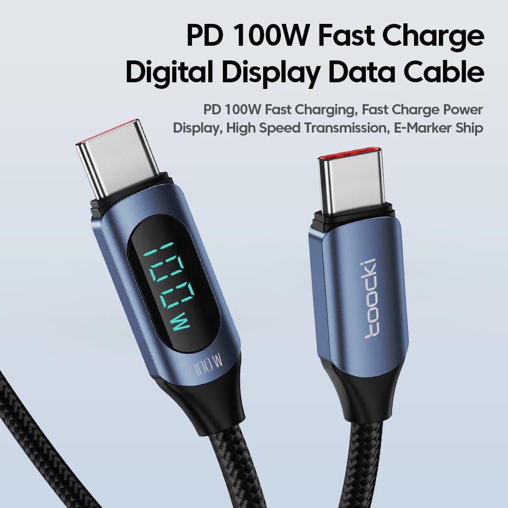 100W USB-C to USB-C Fast Charging Cable – 6A PD Charger with Display