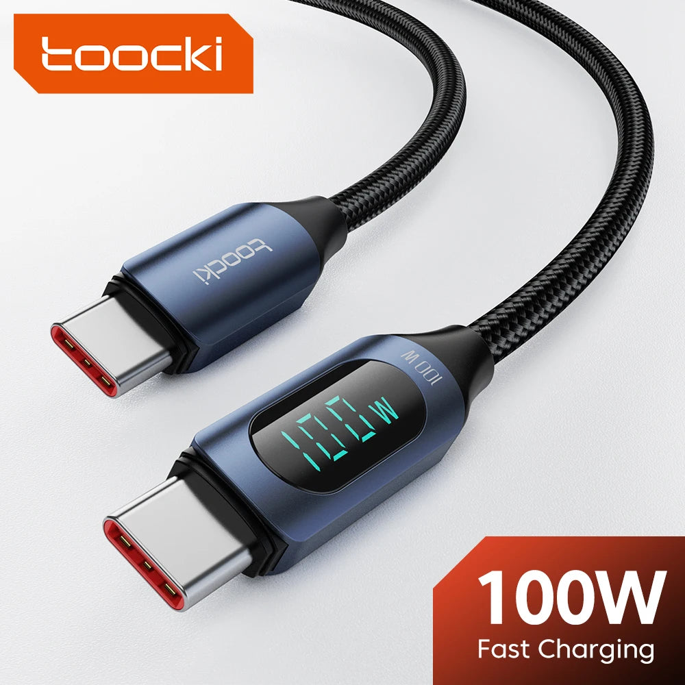 100W USB-C to USB-C Fast Charging Cable – 6A PD Charger with Display