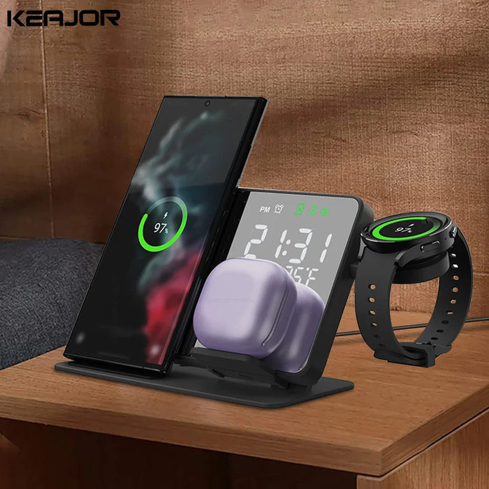 3-in-1 Wireless Charging Station with Alarm Clock – For Samsung Galaxy Watch & Galaxy S Series