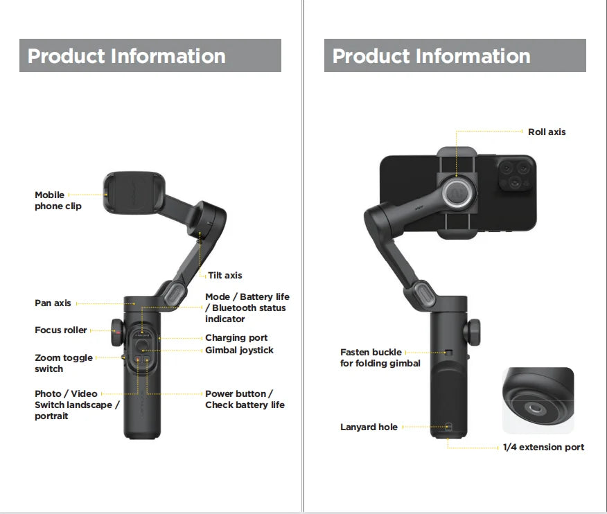 3-Axis Smartphone Gimbal with Fill Light & Face Tracking