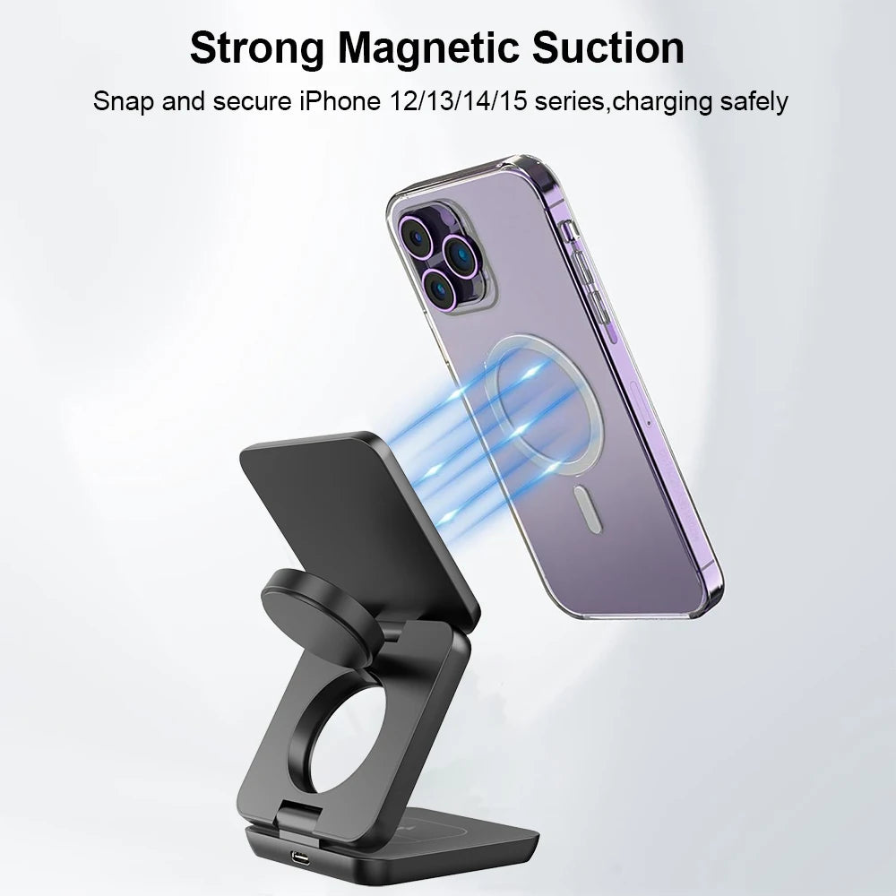 3-in-1 Foldable Magnetic Wireless Charging Station – Perfect for iPhone & Apple Watch