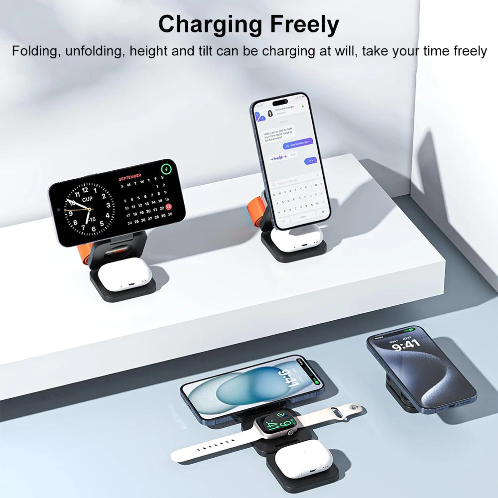 3-in-1 Foldable Magnetic Wireless Charging Station – Perfect for iPhone & Apple Watch