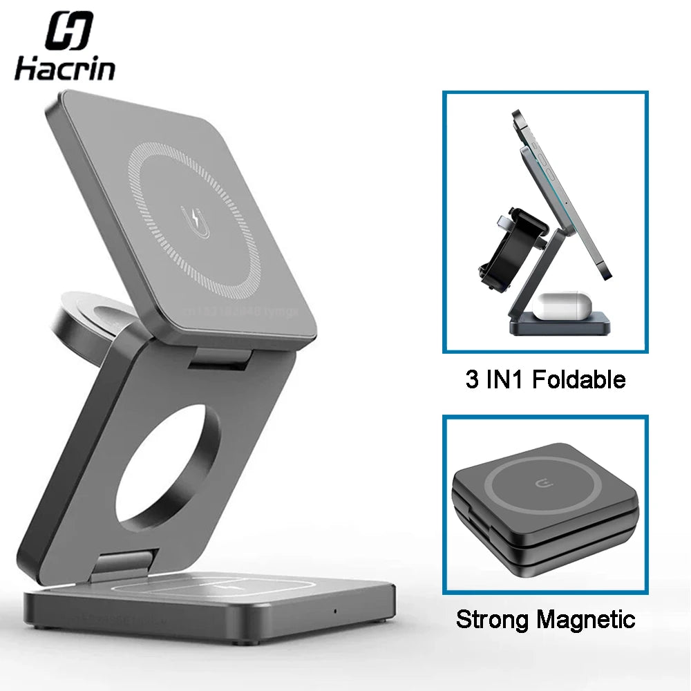 3-in-1 Foldable Magnetic Wireless Charging Station – Perfect for iPhone & Apple Watch