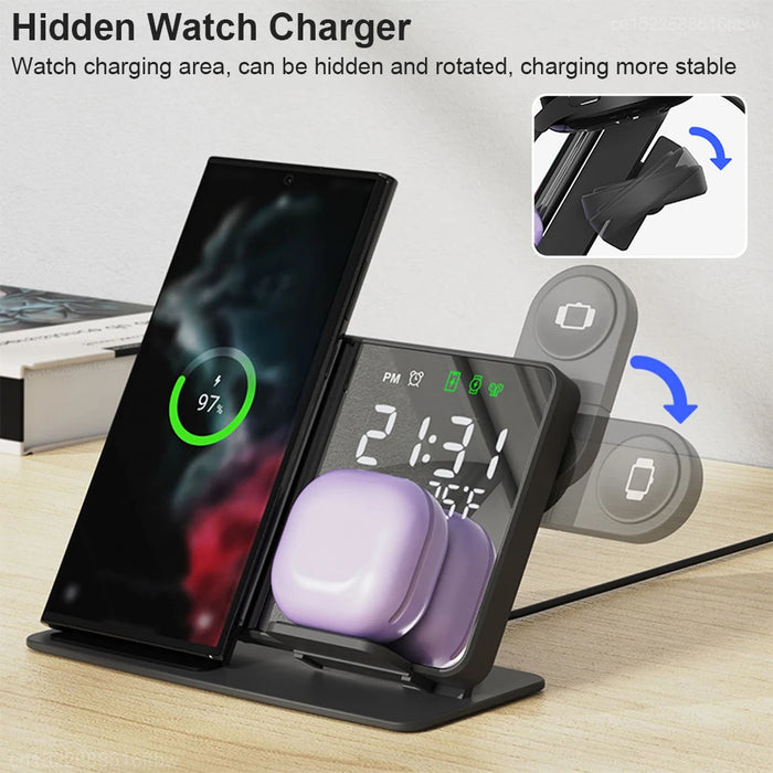 3-in-1 Wireless Charging Station with Alarm Clock – For Samsung Galaxy Watch & Galaxy S Series