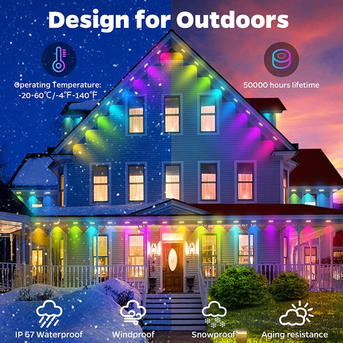 100FT Waterproof RGB LED Lights – 60 LED Outdoor String for DIY Scenes & Holidays