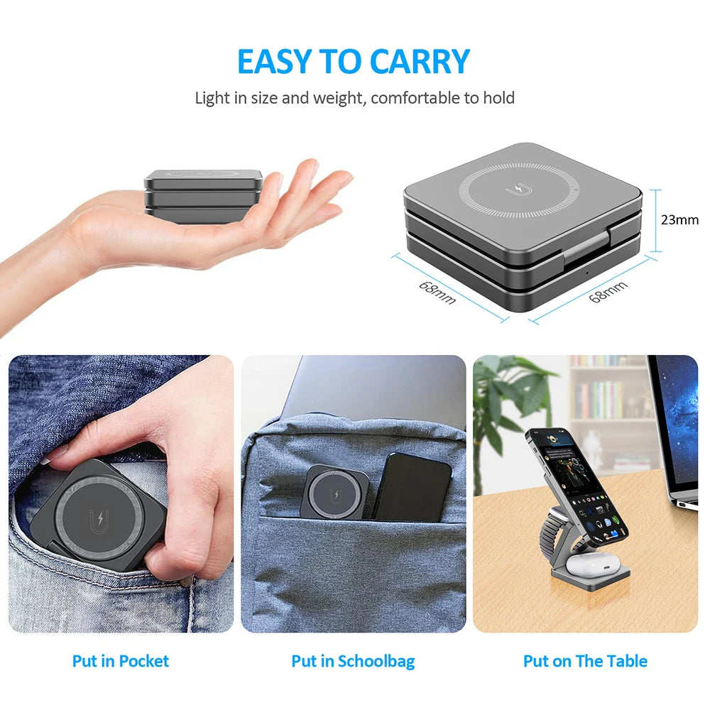 3-in-1 Foldable Magnetic Wireless Charging Station – Perfect for iPhone & Apple Watch