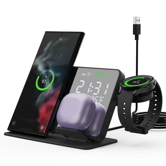 3-in-1 Wireless Charging Station with Alarm Clock – For Samsung Galaxy Watch & Galaxy S Series