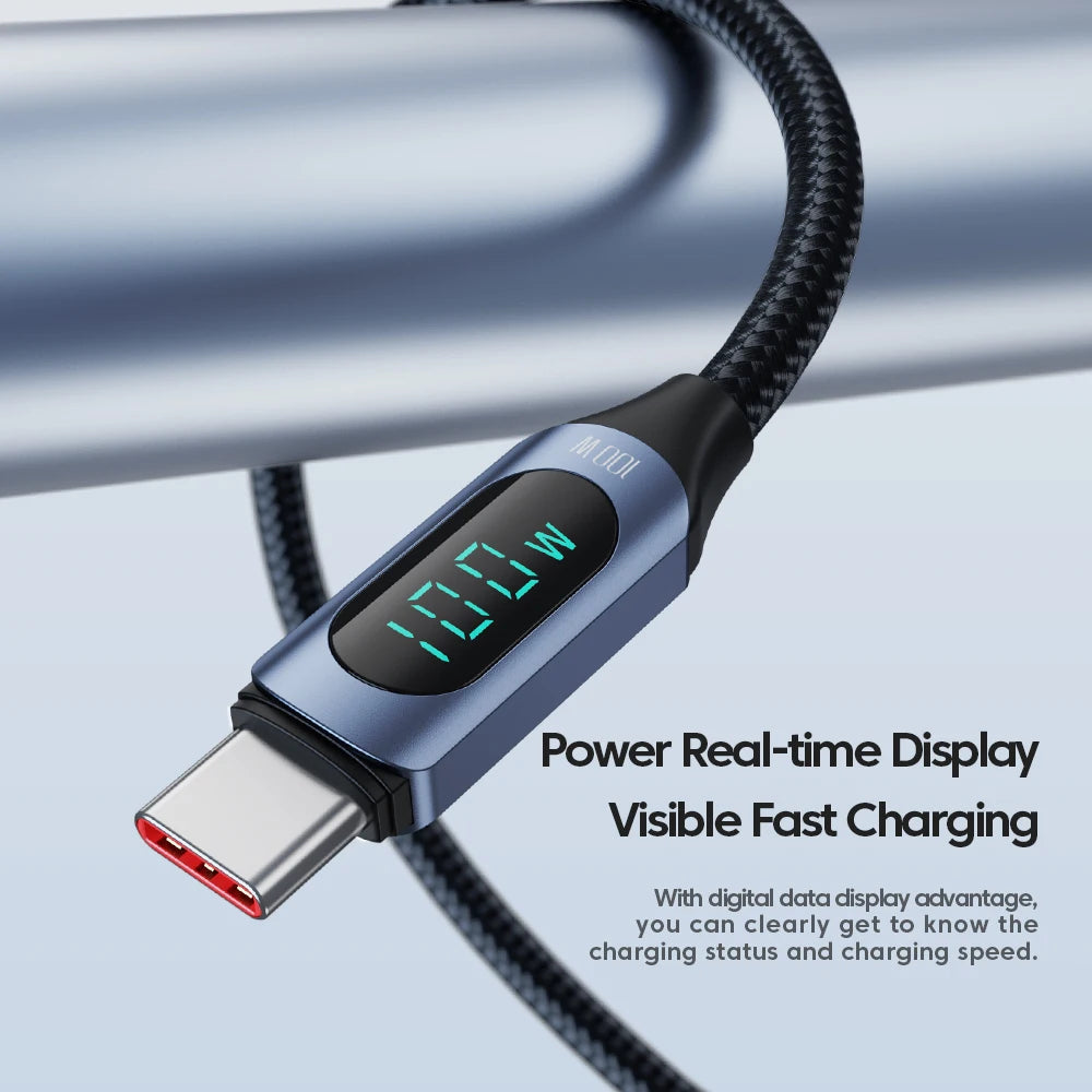 100W USB-C to USB-C Fast Charging Cable – 6A PD Charger with Display