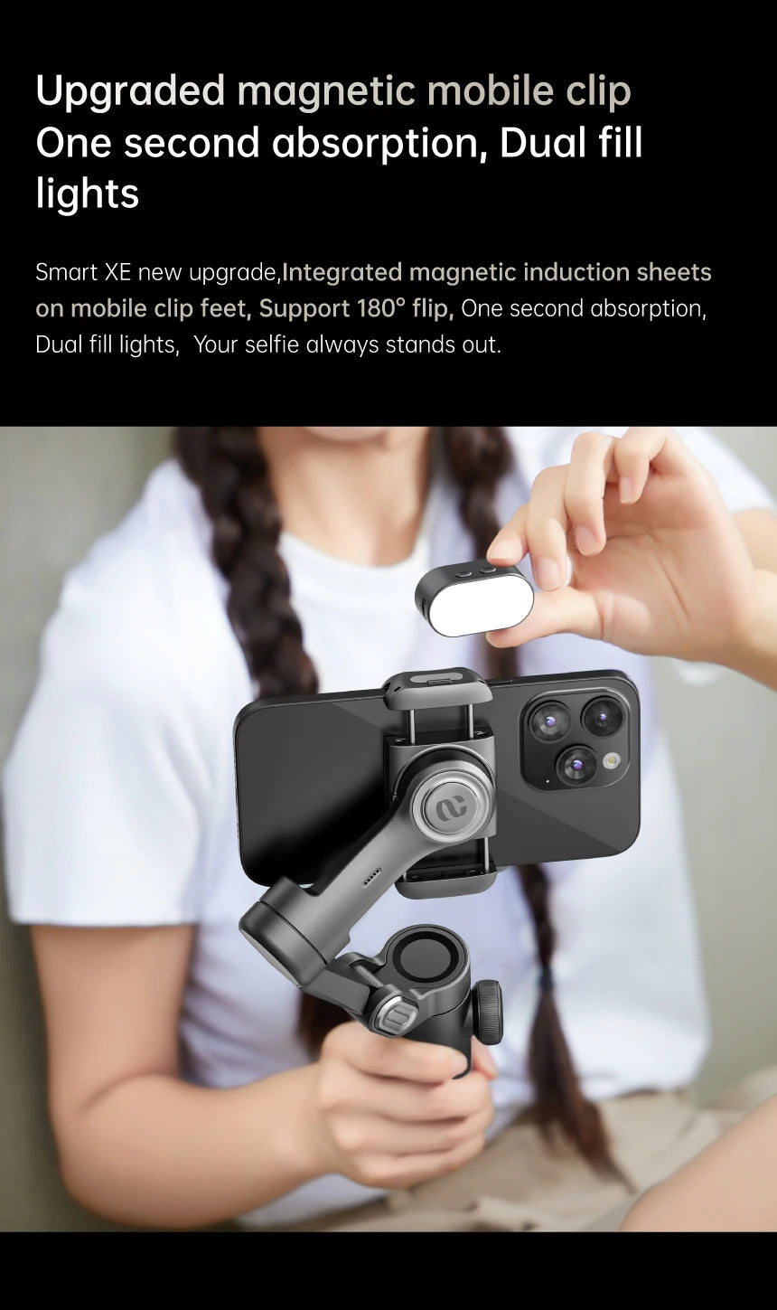 3-Axis Smartphone Gimbal with Fill Light & Face Tracking