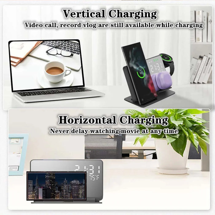 3-in-1 Wireless Charging Station with Alarm Clock – For Samsung Galaxy Watch & Galaxy S Series