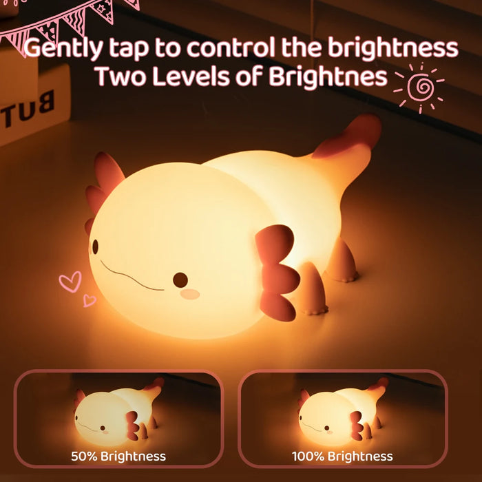 Adorable Axolotl Night Light – Soft Silicone Lamp