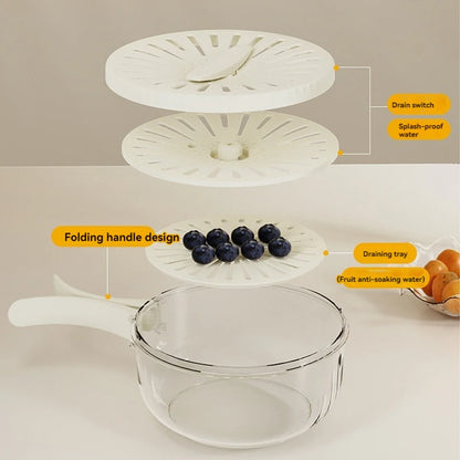 2-in-1 Foldable Fruit & Veggie Washing Bowl with Lid – Drain, Store & Freshen!